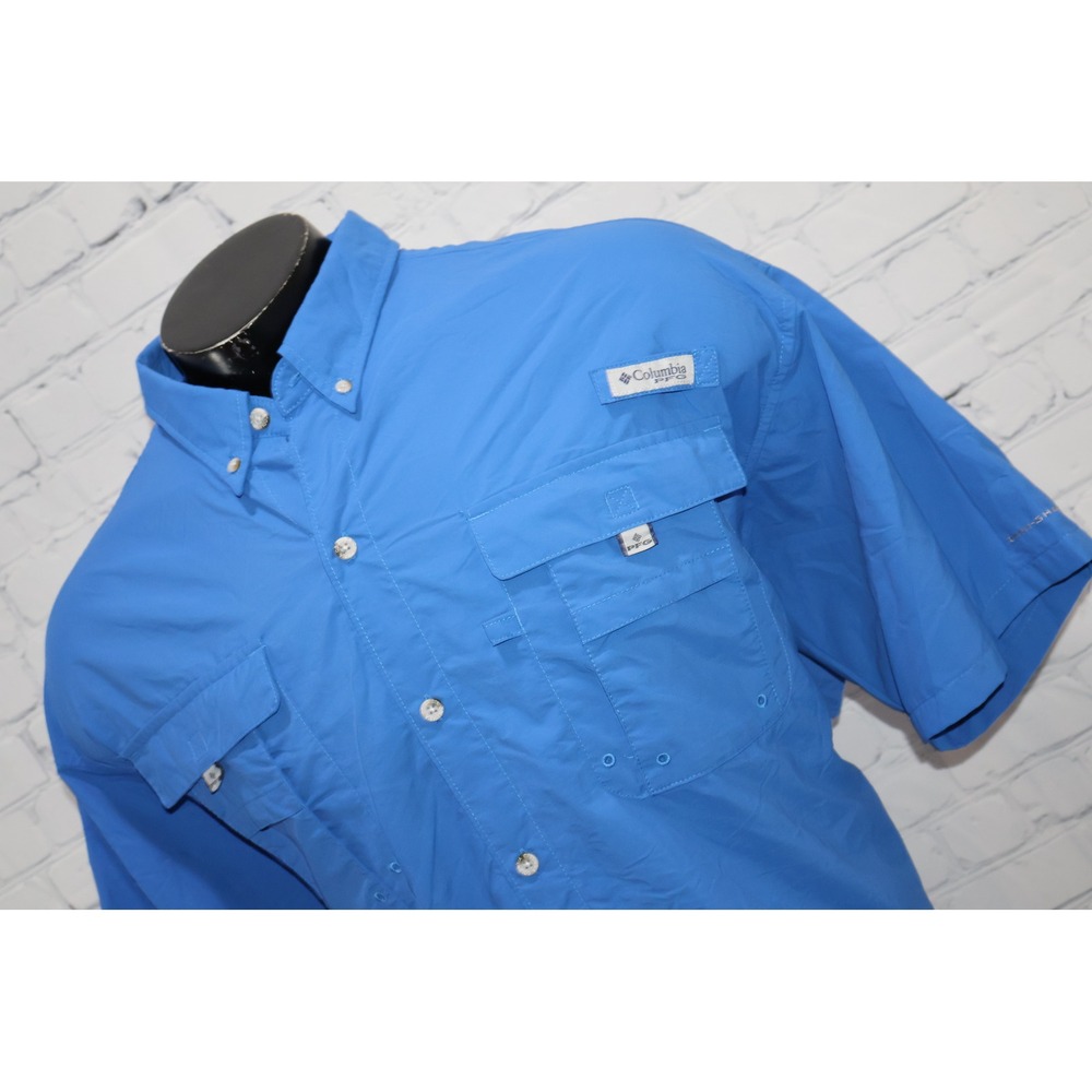 Columbia PFG Bahama Performance Fishing Shirt Mens XXL Blue Vented Button Up